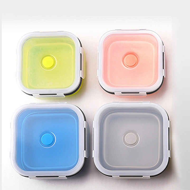 2 pieces /set Storage container Folding Silicone Kids Bento Lunch Box Collapsible Convenient Silicone lunch Box With Lid