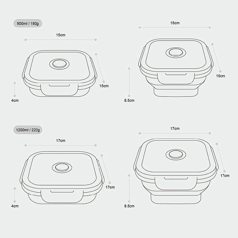 2 pieces /set Storage container Folding Silicone Kids Bento Lunch Box Collapsible Convenient Silicone lunch Box With Lid