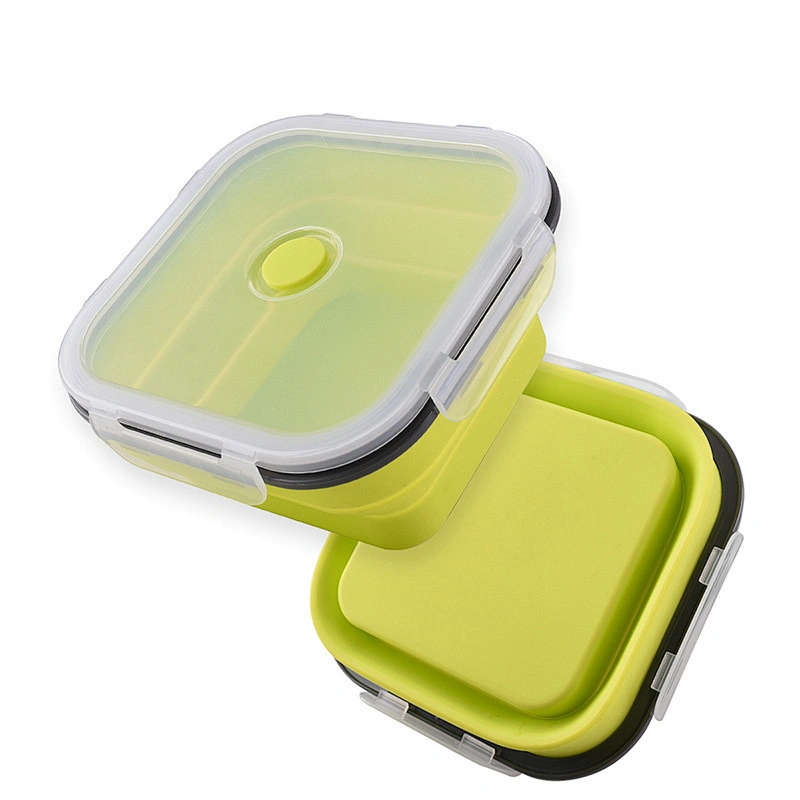 2 pieces /set Storage container Folding Silicone Kids Bento Lunch Box Collapsible Convenient Silicone lunch Box With Lid