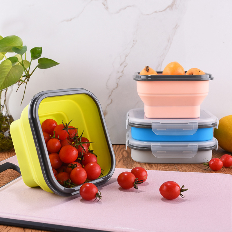 2 pieces /set Storage container Folding Silicone Kids Bento Lunch Box Collapsible Convenient Silicone lunch Box With Lid